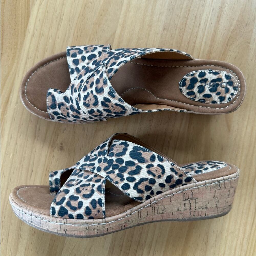 Born BOC Women’s Sz 11 Animal Print Wedge Sandals Brown Leopard Cheetah